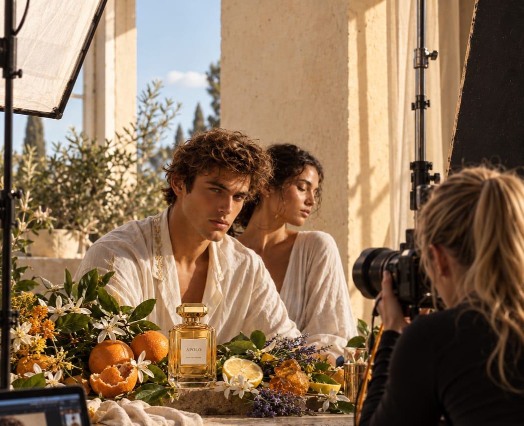 Tamara Monzoncillo fotografiando una campaña comercial con luz natural